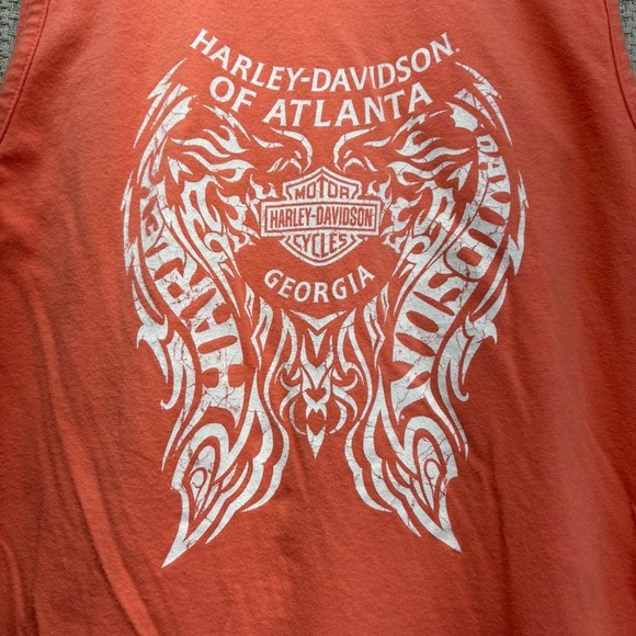 Harley Davidson Atlanta Georgia Coral Striped Tank Top XL Made USA Angel Wings - Picture 5 of 7